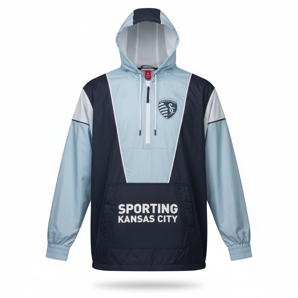 Chamarra anorak Sporting Kansas City x Live Breathe Futbol azul - frente